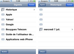 Historique de Safari sous Iphone